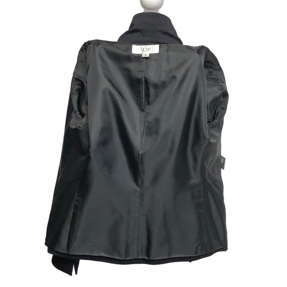 Charcoal Pinstriped Career Pantsuit Peak Lapel High Waist Size 8P Petite Le Suit - Picture 10 of 14